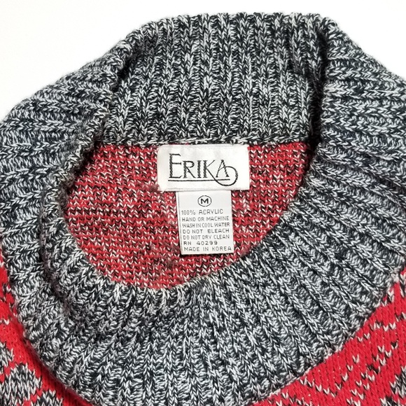 Vtg 90s Erika Mock Neck Holiday Knit Sweater - Picture 4 of 8